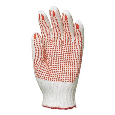 Woven glove with red PVC dots, size 7