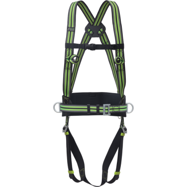 Double point safety harness with waist belt
