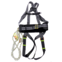 Double point safety harness with waist belt and rope