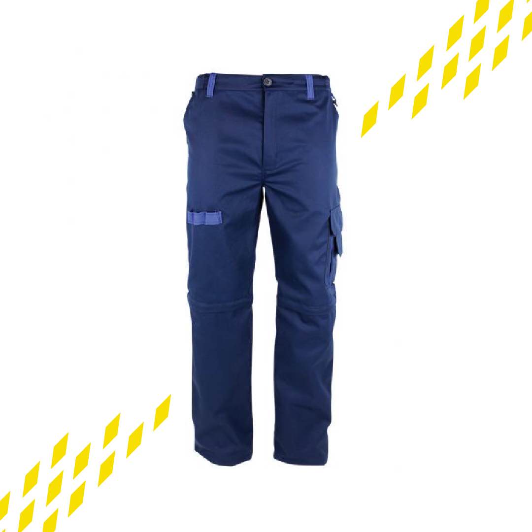 Blue work pants with seven pockets