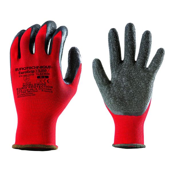 Latex coated glove, red, 10/1