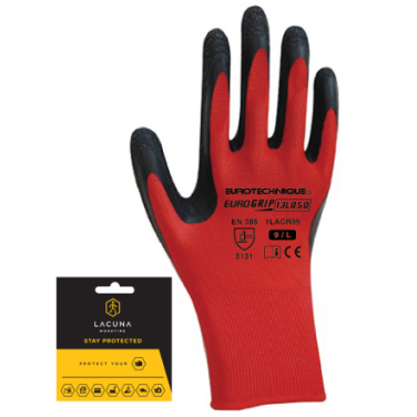 Latex coated glove, red 1/1