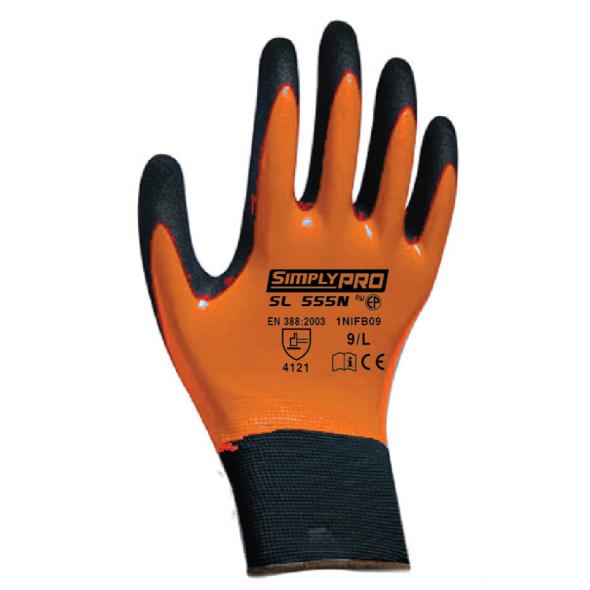 Nitrile coated glove, orange, 10/1