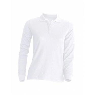 Women’s long sleeve polo shirt, white