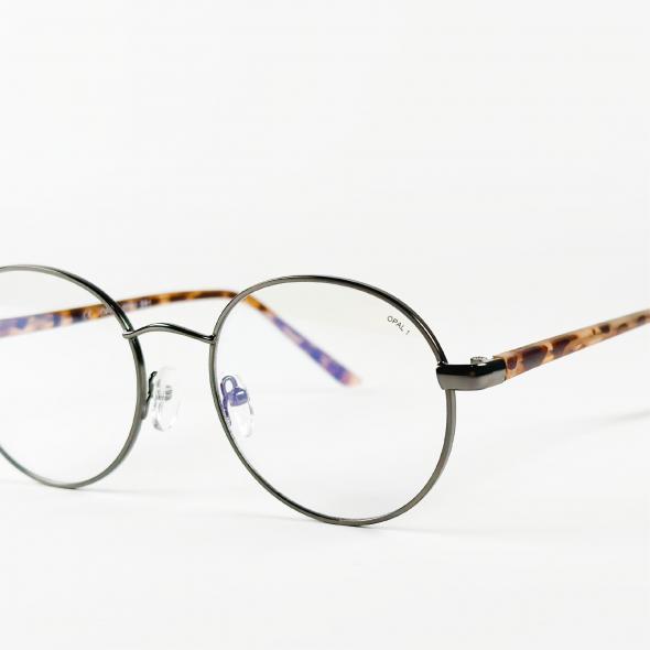 Blue light glasses, larger frames, gun-corneous